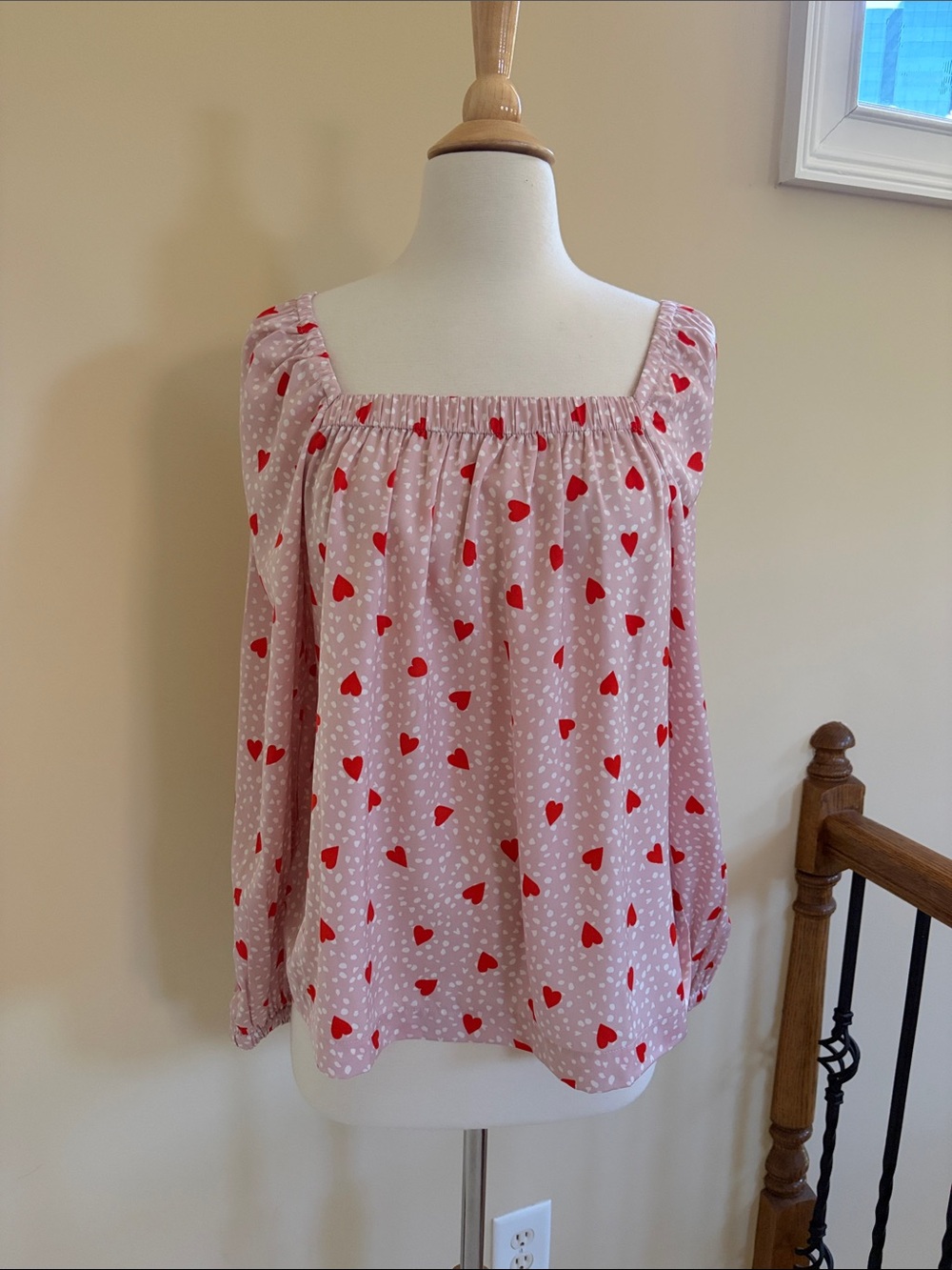 Ann Taylor Pink Blouse with Red Heart Print